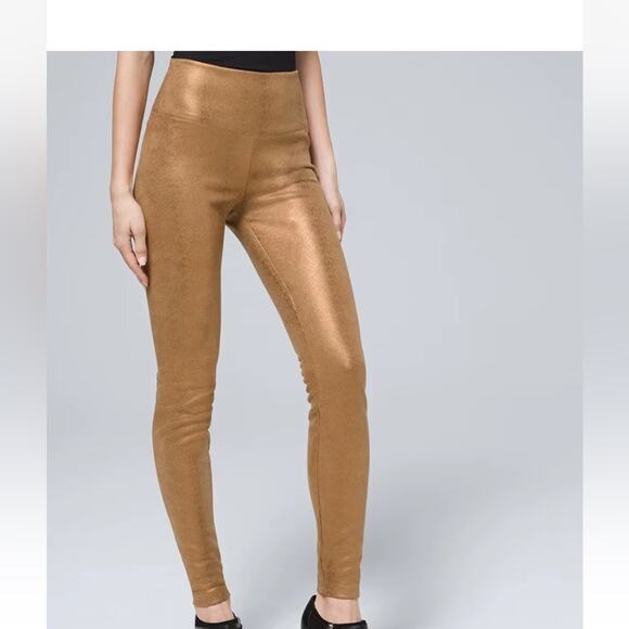 White House Black Market Legging Foil Snake High Waisted Gold Size 2 - Picture 1 of 11